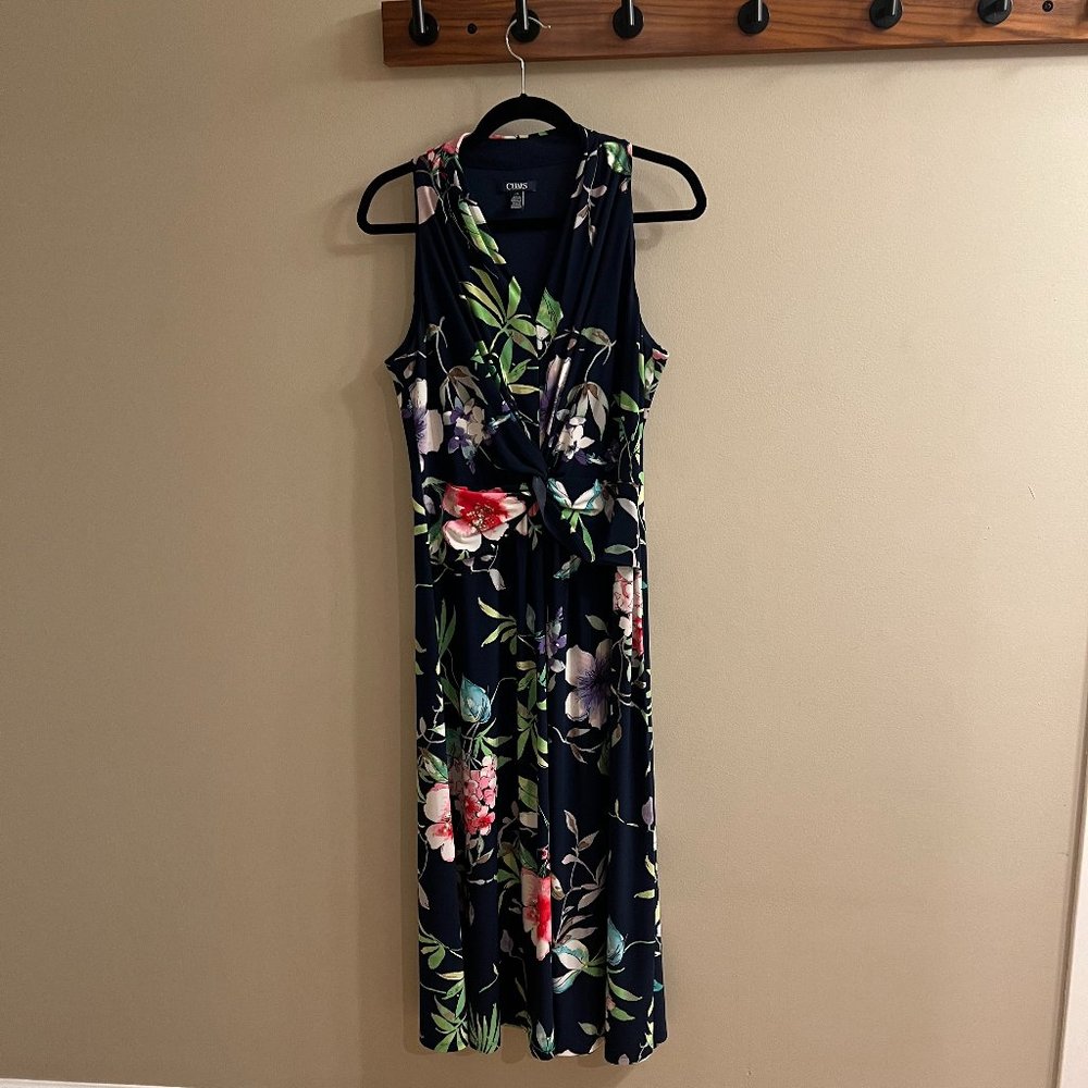Tropical floral print Maxi Dress, sleeveless Hawaiian floral print dress, size L